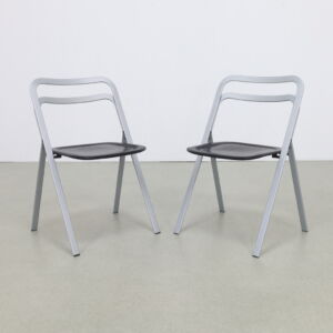 2x leather Folding Chairs by Giorgio Cattelan for Cidue, 1970s