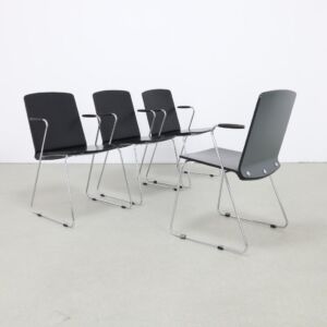 4x Dining Chair Plywood and Chrome, 1990s