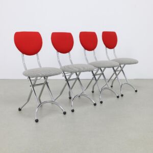 Set of 4 Postmodern Folding Chairs in Chrome and Wool, 1990s