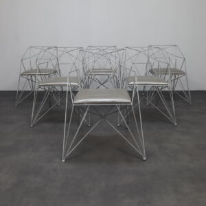6x Geometric Wire Frame Dining Chairs, Rare