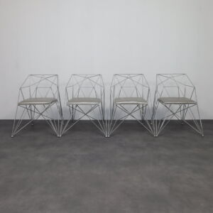 4x Geometric Wire Frame Dining Chairs, Rare