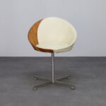 Mid-Century Modern Round Chair Teak Leather Steel 1960s