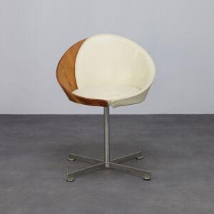Mid-Century Modern Round Chair Teak Leather Steel 1960s