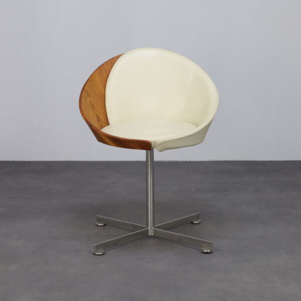 Mid-Century Modern Round Chair Teak Leather Steel 1960s