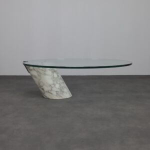 Oval Coffee Table in Carrara Marble and Glass by Ronald Schmitt, Germany, 1970s