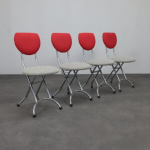 Set of 4 Postmodern Folding Chairs in Chrome and Wool, Italy, 1990s