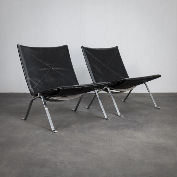 Rare First Edition Pair of PK22 Chairs by Poul Kjaerholm for E. Kold Christensen, Denmark, 1958