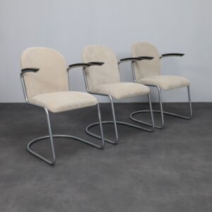 Set of Three Gispen 413 Tubular Steel Armchairs by W.H. Gispen, Netherlands, 1950s