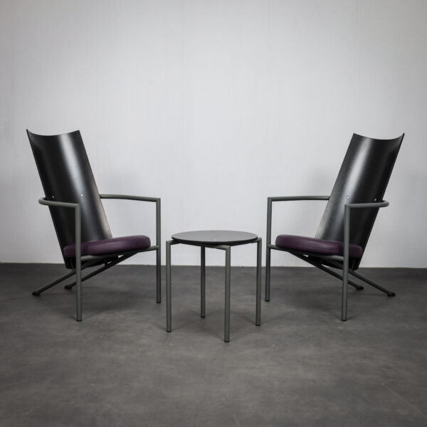 Pair of Postmodern Armchairs with Side Table (1980s)