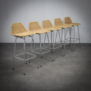 Set of 5 Rattan Bar Stools by Rohé Noordwolde, Netherlands, 1960s