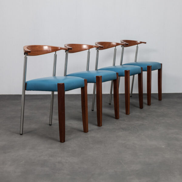 Set of 4 Postmodern Leather Dining Chairs, Italy, 1990s