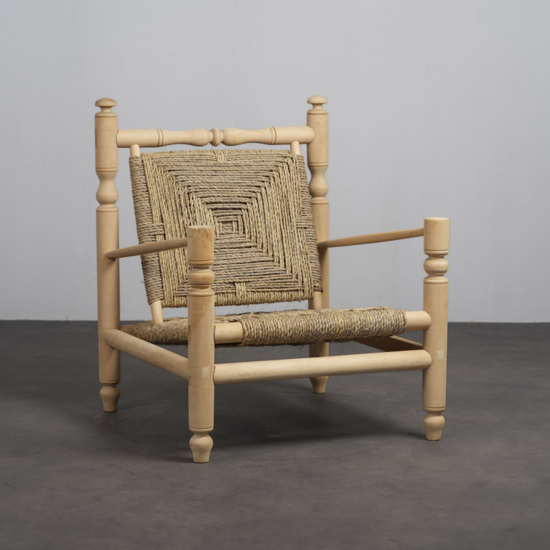 Woven Seagrass Lounge Chair, France, 1970s