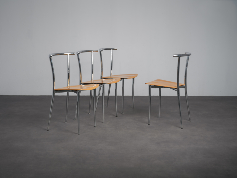 Set of 4 postmodern chrome dining chairs by Segis, Italy, 1990s