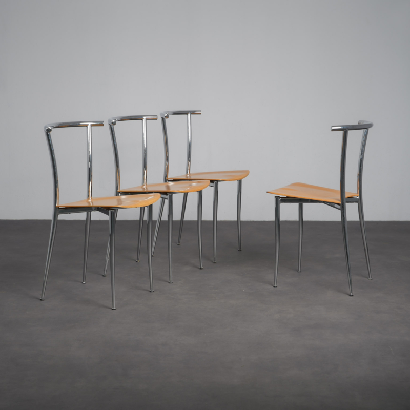 Set of 4 postmodern chrome dining chairs by Segis, Italy, 1990s