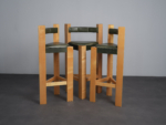 Set of 3 Architectural Wood and Leather Bar Stools, 1990s