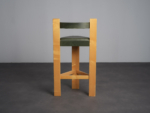 Architectural Wood and Leather Bar Stool, 1990s