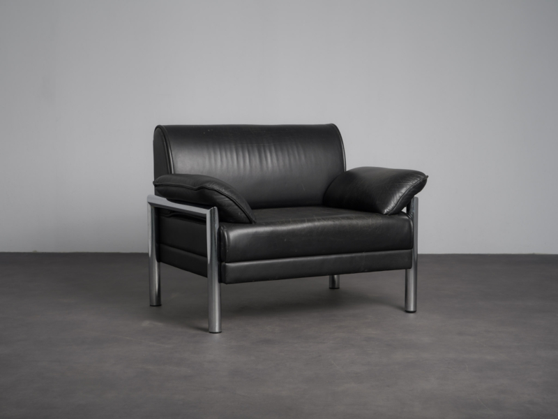 Leather and Chrome Lounge Chair, Italy, 1990s