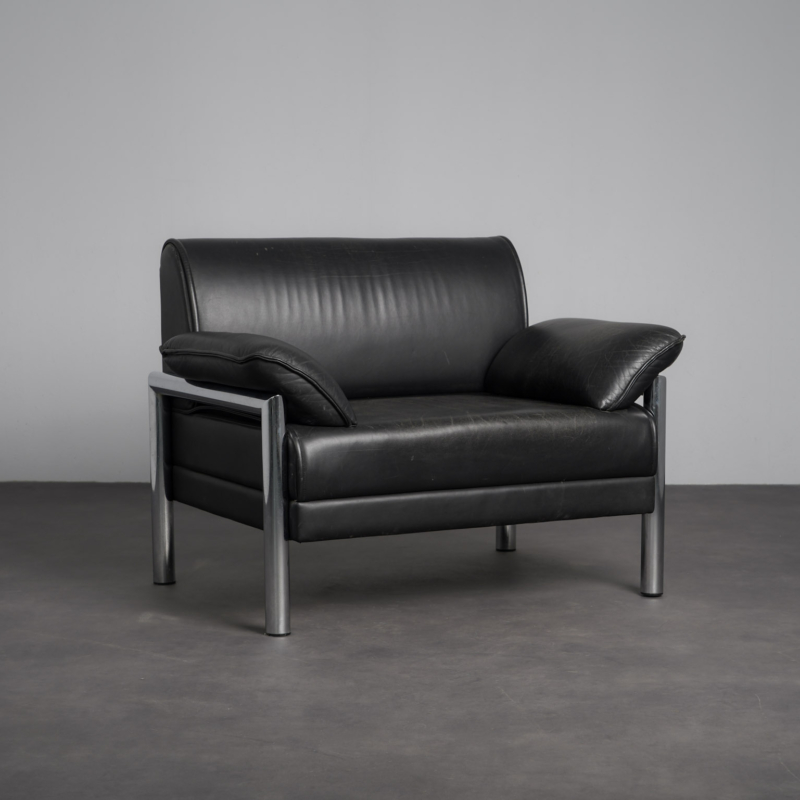 Leather and Chrome Lounge Chair, Italy, 1990s