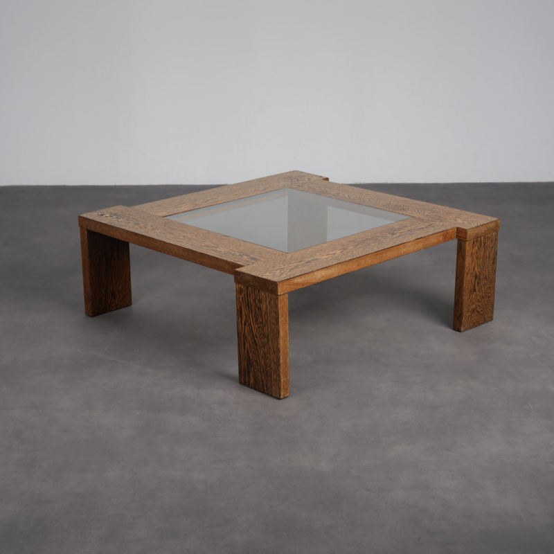 Modernist Wenge and Glass Coffee Table, Netherlands, 1970s