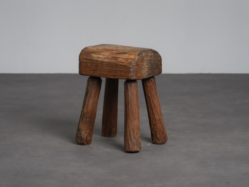Robust Primitive Solid Wood Stool, Europe, 1970s
